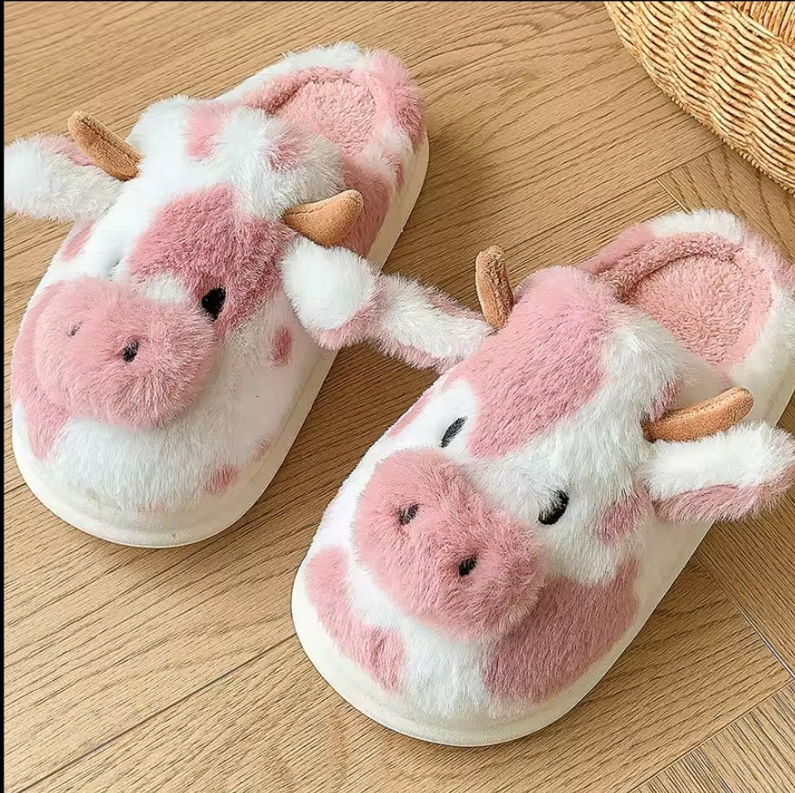 Tewgy Cute Cow Design Plush Slippers for Women, Elegant and Stylish Indoor Home Slippers.