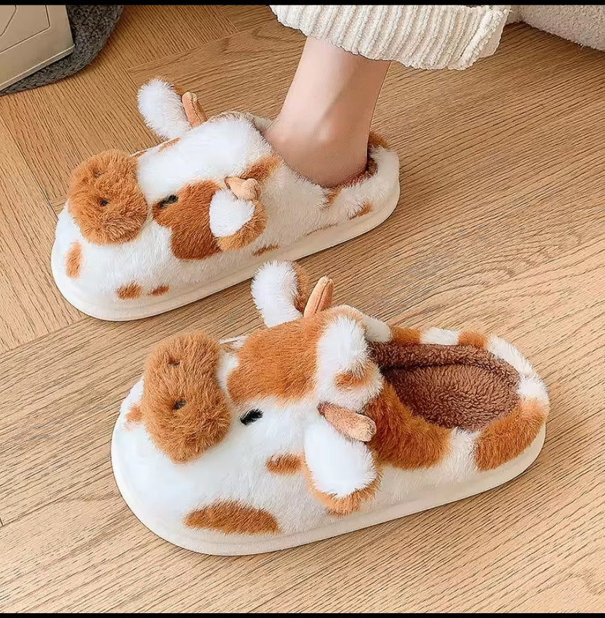 Tewgy Cute Cow Design Plush Slippers for Women, Elegant and Stylish Indoor Home Slippers.