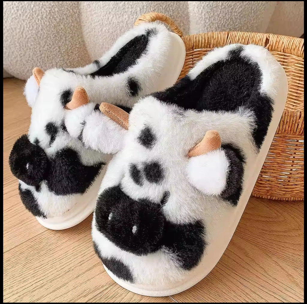 Tewgy Cute Cow Design Plush Slippers for Women, Elegant and Stylish Indoor Home Slippers.