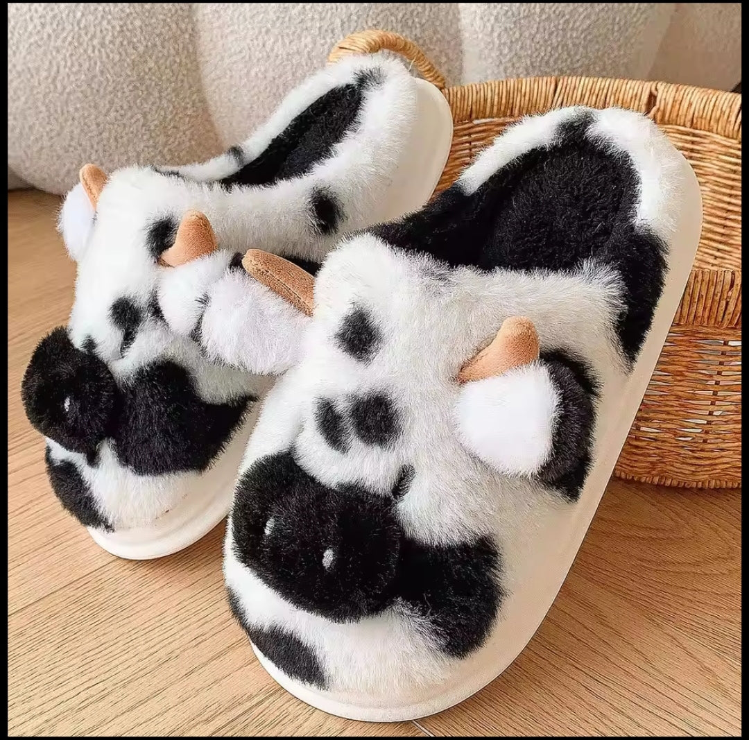 Tewgy Cute Cow Design Plush Slippers for Women, Elegant and Stylish Indoor Home Slippers.