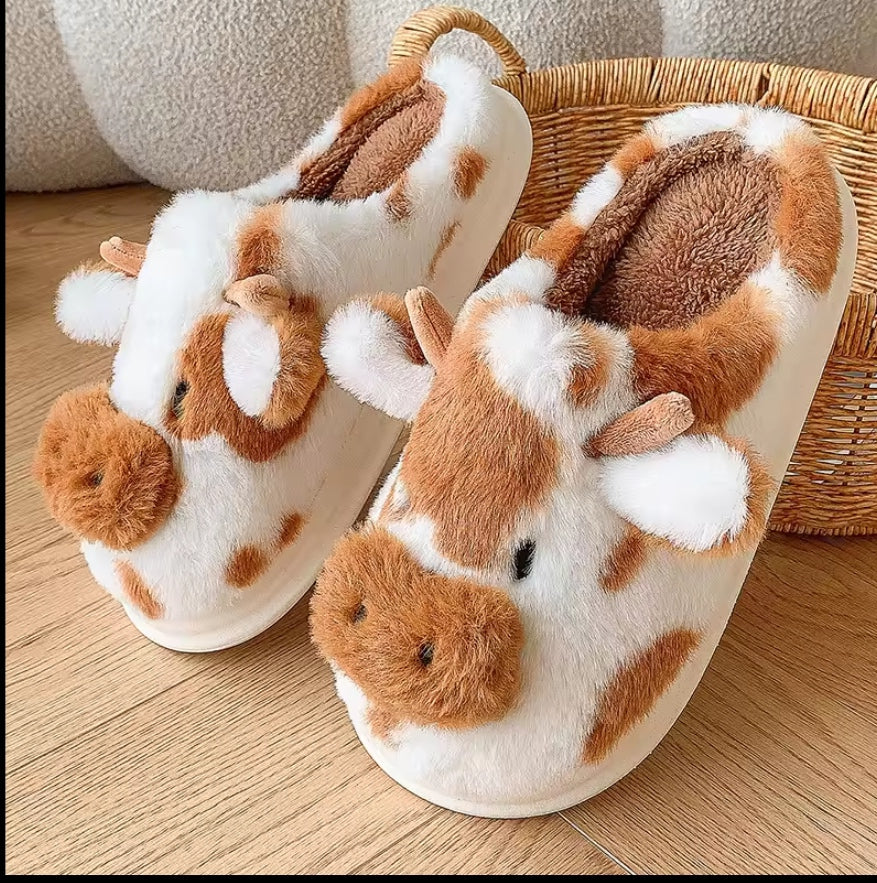 Tewgy Cute Cow Design Plush Slippers for Women, Elegant and Stylish Indoor Home Slippers.