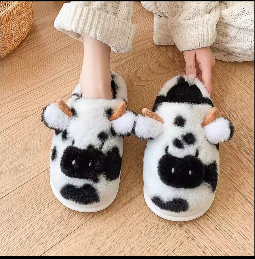 Tewgy Cute Cow Design Plush Slippers for Women, Elegant and Stylish Indoor Home Slippers.