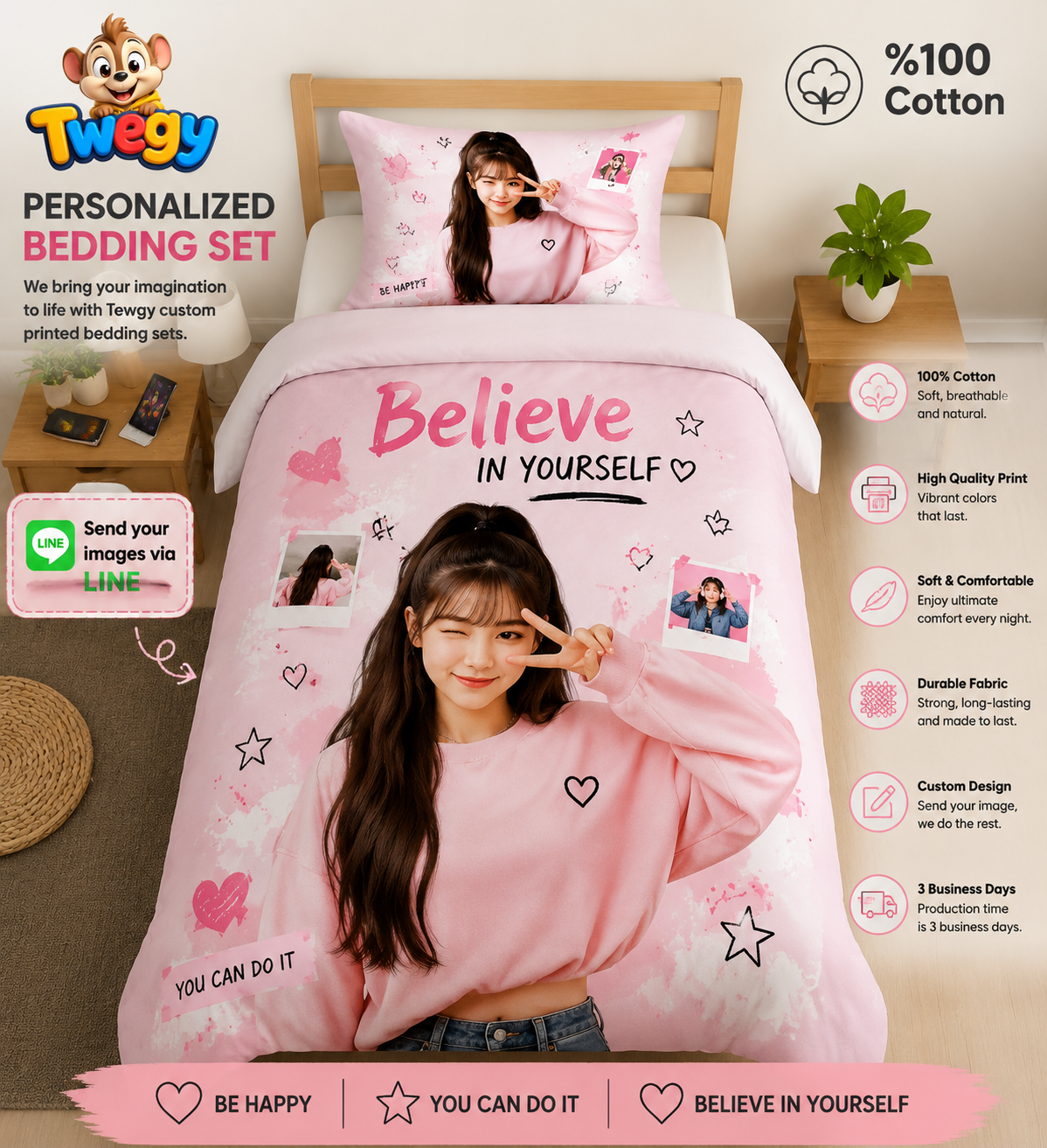 Tewgy Personalized %100 Cotton Blanket Bedding Set
We bring your imagination to life with Tewgy custom printed bedding sets.