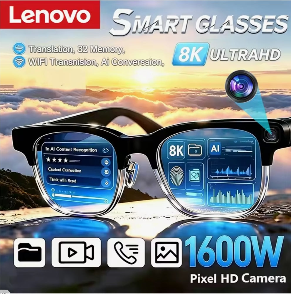แว่นตาอัจฉริยะ Lenovo AI รุ่นใหม่ รีโมตคอนโทรล | ถ่ายภาพและบันทึกวิดีโอ 8K | แปลภาษา | ผู้ช่วยเสียง AI | Bluetooth ไร้สาย