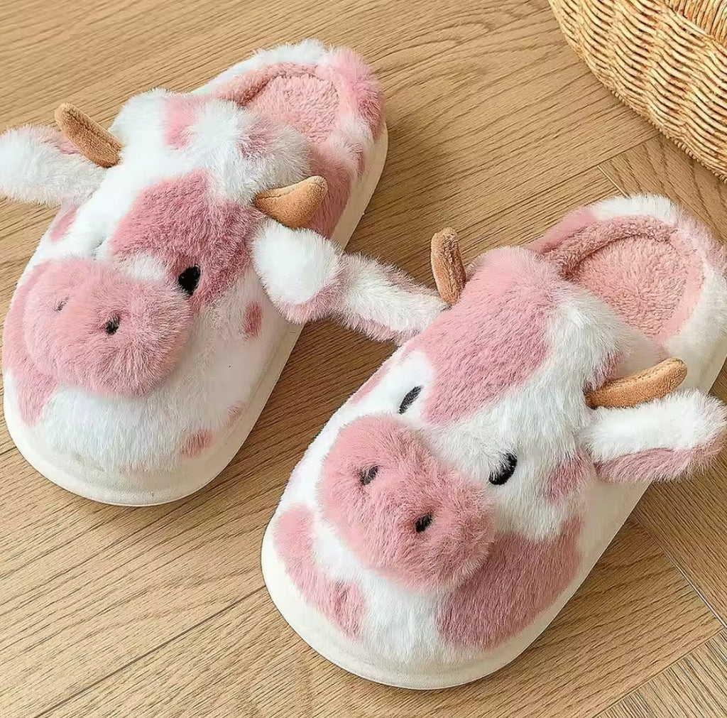 Tewgy Cute Cow Design Plush Slippers for Women, Elegant and Stylish Indoor Home Slippers.