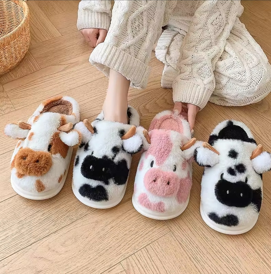 Tewgy Cute Cow Design Plush Slippers for Women, Elegant and Stylish Indoor Home Slippers.
