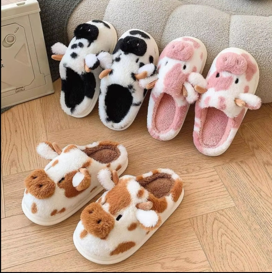 Tewgy Cute Cow Design Plush Slippers for Women, Elegant and Stylish Indoor Home Slippers.